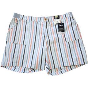 NWT LEE Comfort Waist Shorts Blue Coral White Striped Size 20